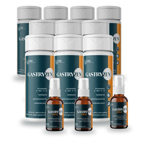 Kit Gastryzen com 10 potes de cápsulas e 3 sprays