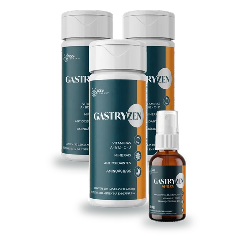 Kit Gastryzen com 3 potes de cápsulas e 1 spray
