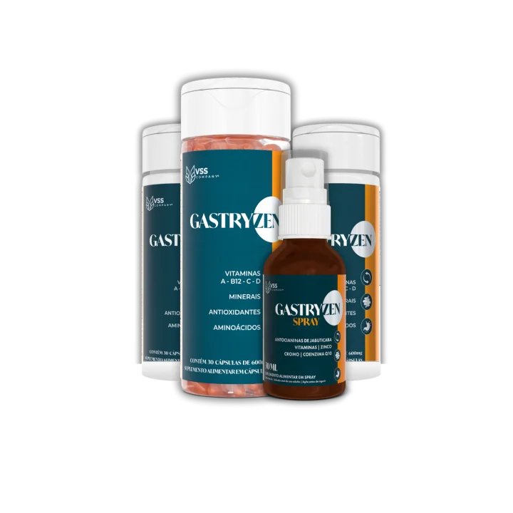 Combo Gastryzen com 3 potes de cápsulas e 1 spray