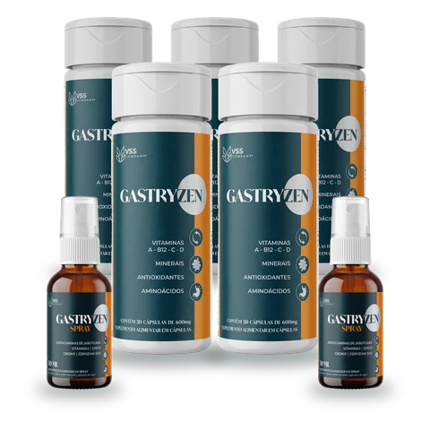 Kit Gastryzen com 5 potes de cápsulas e 2 sprays